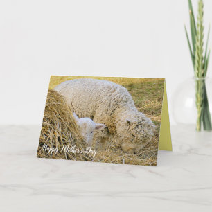 Cartão Dia de as mães, cena de fazenda, bebê com mãe, cor
