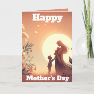 Cartão Dia de as mães com Silhouette Mãe e Filhos