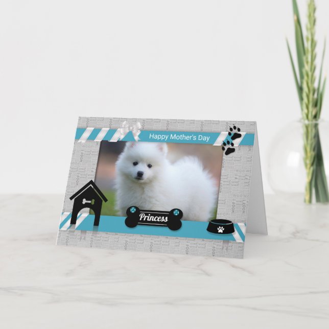 Cartão Dia de as mães da Foto de Cão no Azul Turquesa (Frente)