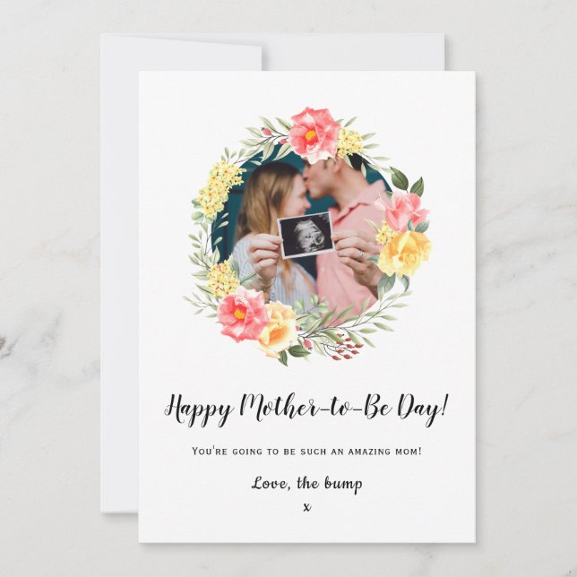 Cartão dia de as mães da foto floral do baby bump (Frente)