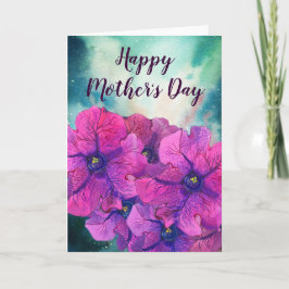 Cartão Dia de as mães das Flores Roxas Brilhantes