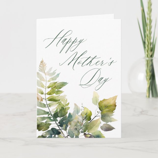 Cartão Dia de as mães das Folhas Verdes Elegantes da Cali (Frente)