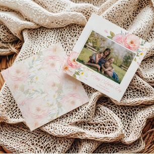 Cartão Dia de as mães de Adicionar Fotografia Floral Rosa