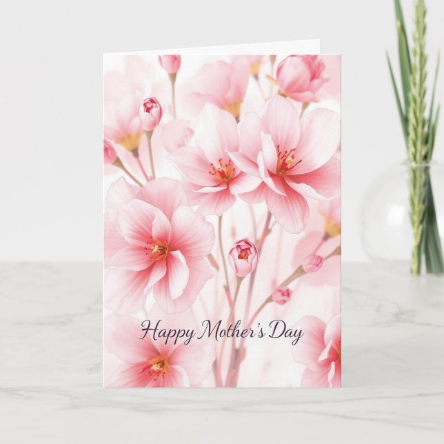 Cartão Dia de as mães de Flor Rosa de Aquarela (Frente)