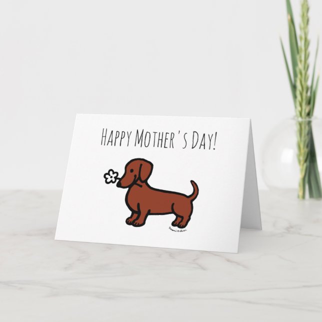 Cartão Dia de as mães de flor Tiny Dachshund Vermelho (Frente)