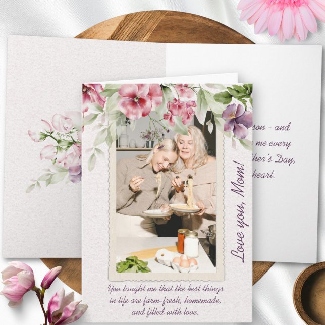 Cartão Dia de as mães de Fotografia de Quadro Floral Verd (Criador carregado)