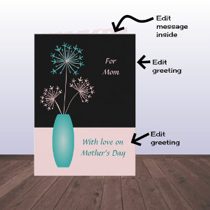 Cartão Dia de as mães de grandes flores de texto personal