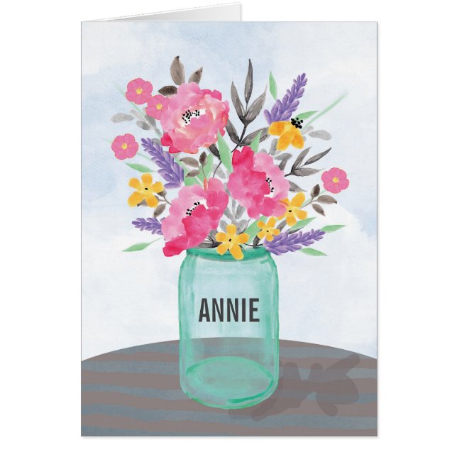 Cartão Dia de as mães de nome personalizado Jar Vase com  (Frente)