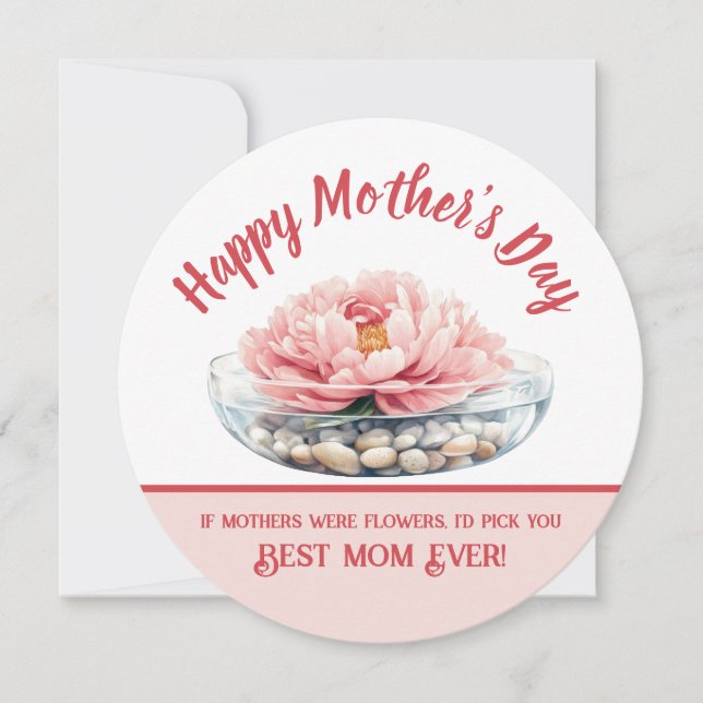 Cartão Dia de as mães de Pedônia Rosa Suave (Frente)