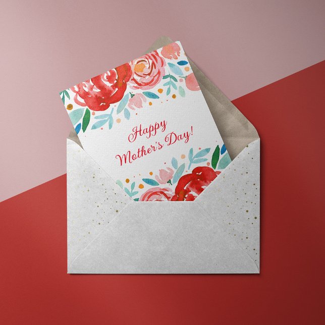 Cartão Dia de as mães de rosas de Aquarela (Criador carregado)