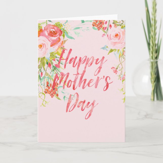 Cartão Dia de as mães de Rosas de Aquarela (Frente)