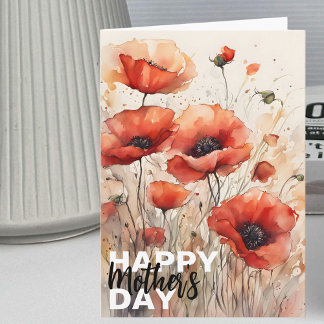 Cartão Dia de as mães Encantador de Poppies Vermelhos