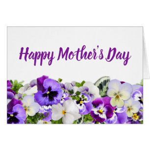 Cartão Dia de as mães Feliz, Branco e Floral Roxo