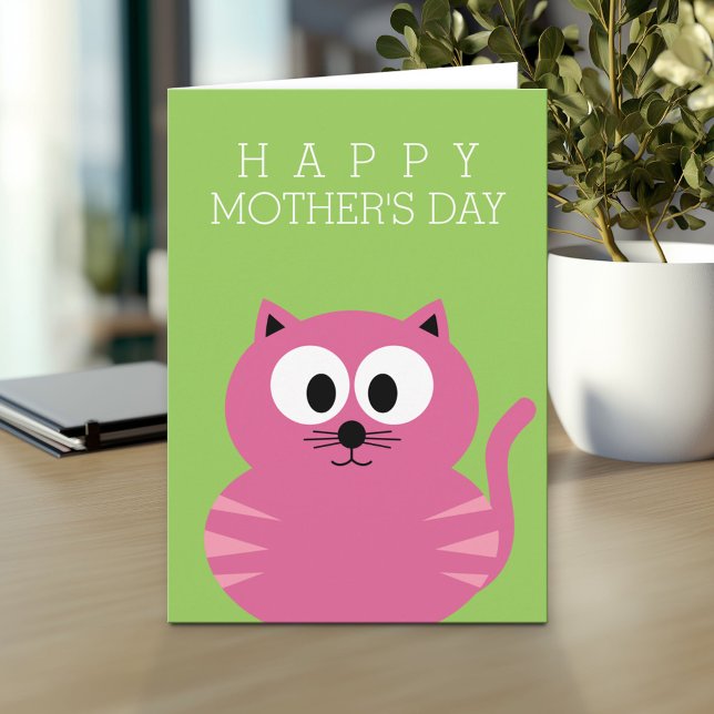 Cartão Dia de as mães Feliz com Gato Rosa Gelado (Personalized Mother's Day Greeting Card)
