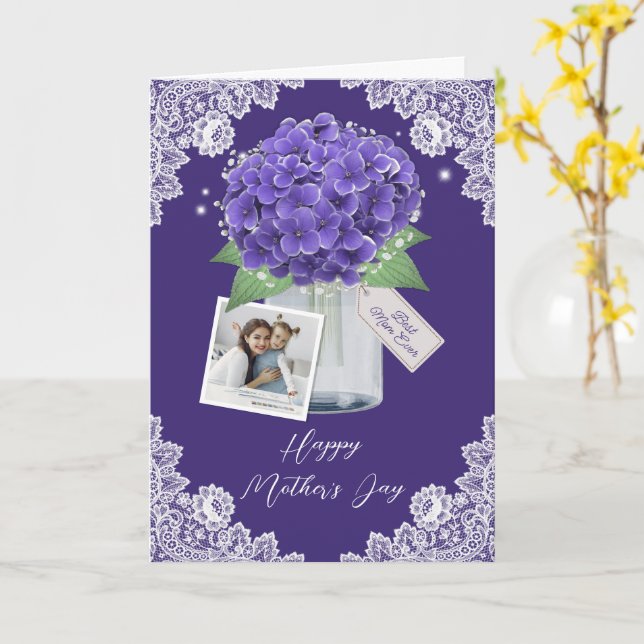 Cartão Dia de as mães Feliz de Foto Floral Púrpura (Flor Amarela)