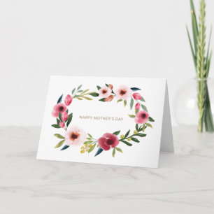 Cartão Dia de as mães Feliz Floral Watercolor Wreath