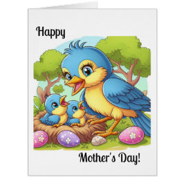 Cartão Dia de as mães feliz Mama Bird / Hatchlings Custom