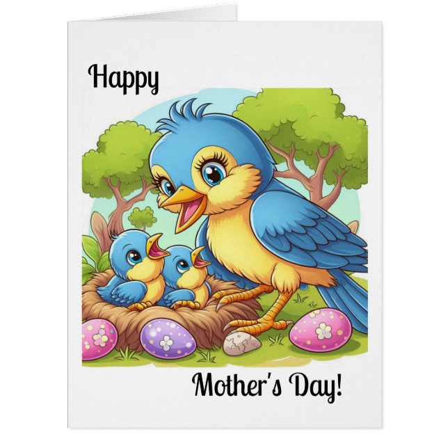 Cartão Dia de as mães feliz Mama Bird / Hatchlings Custom (Frente)