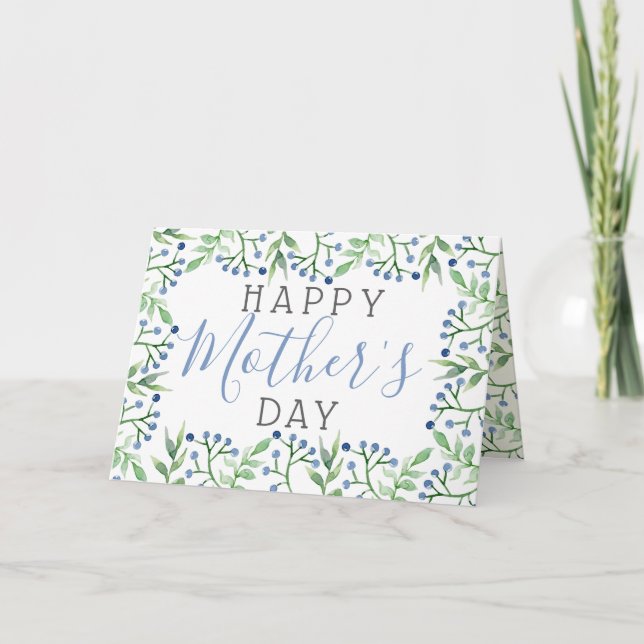 Cartão Dia de as mães Feliz Primavera Blueberry Simples (Frente)