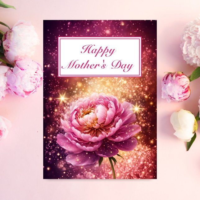 Cartão Dia de as mães feliz rosa rosa rosa-rosa (A dazzling Mother's Day Card for a Mom who loves Peonies!)