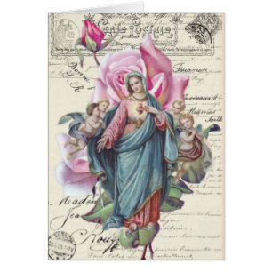 Cartão Dia de as mães Feliz   Virgem Bêndida Mary Rosa Ro