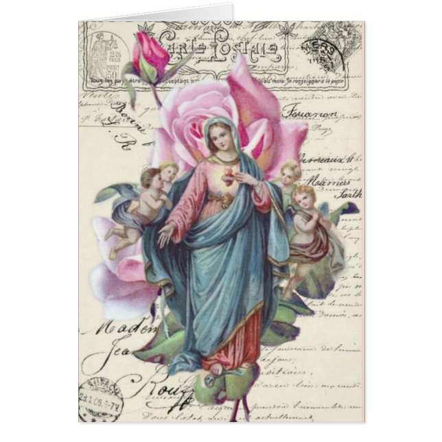 Cartão Dia de as mães Feliz | Virgem Bêndida Mary Rosa Ro (Frente)