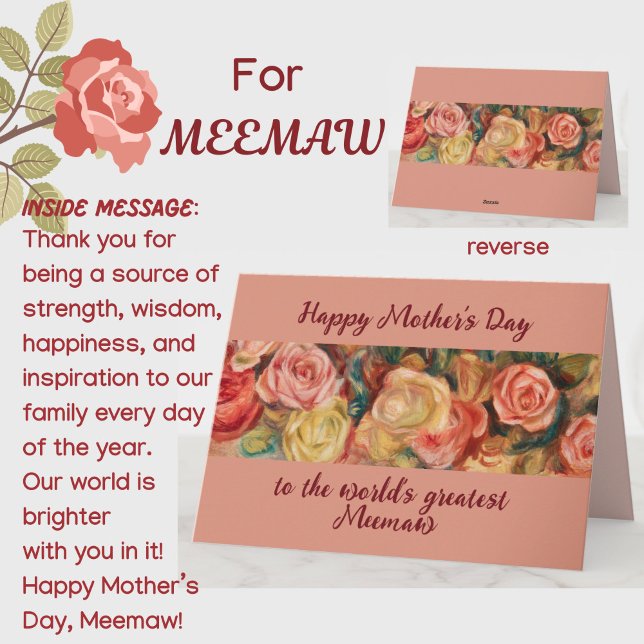 Cartão dia de as mães Floral de Rosas com 'Espada Maior'  (A beautiful floral roses Mother's Day card for your special southern Meemaw (grandmother)! )