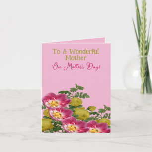 Cartão Dia de as mães Floral Rosa e Amarelo