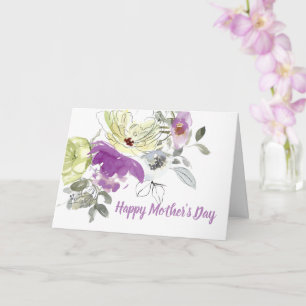 Cartão Dia de as mães floral roxo e creme feliz