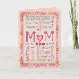 Cartão Dia de as mães Floral Typografia Saudação