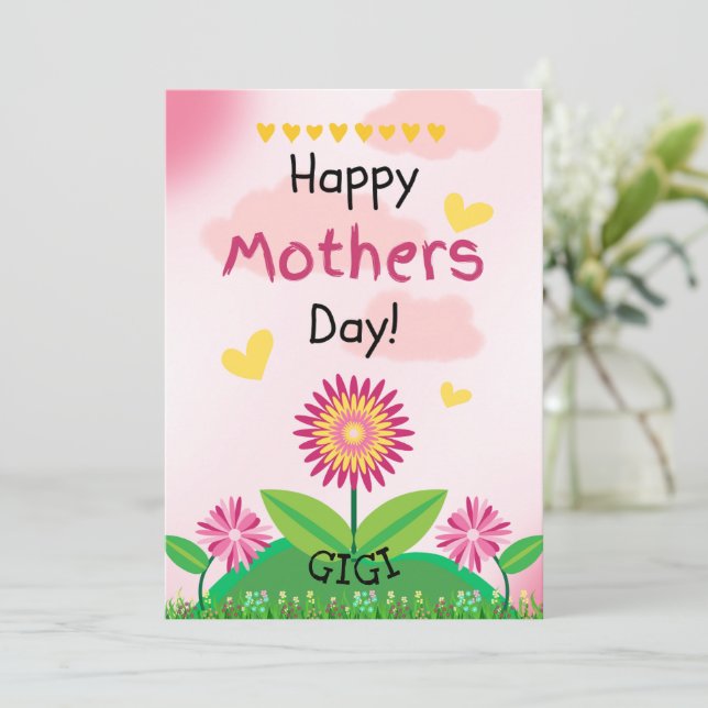 Cartão Dia de as mães GIGI FLAT - Crianças de Flor Amarel (Em pé/Frente)