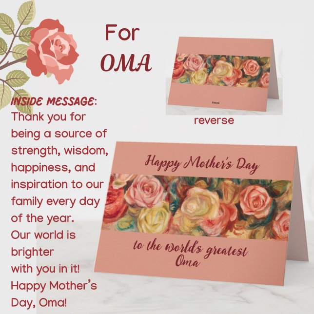 Cartão dia de as mães "Grande Oma" Vovó holandês/alemão (A beautiful floral roses Mother's Day card for your special Oma (grandmother)! Customizable.)