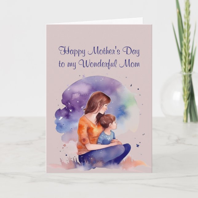 Cartão Dia de as mães Maravilha Mãe Watercolor (Frente)