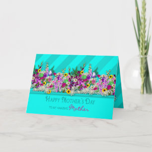 Cartão Dia de as mães, Minha Mãe, Flores De Jardim, Aqua