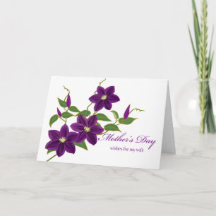 Cartão Dia de as mães para Esposa com Flores Purple Clema