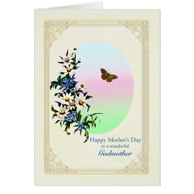 Cartão Dia de as mães para Madrinha, com Flores (Frente)