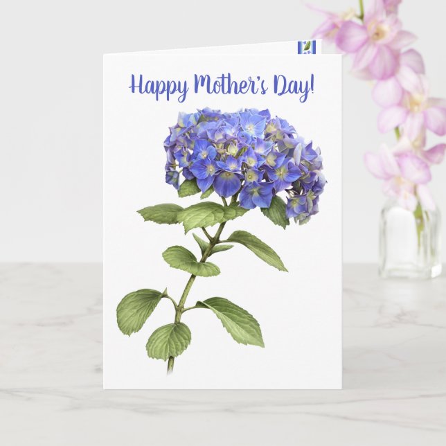 Cartão Dia de as mães Personalizado da Hydrangea Azul (Orquídea)