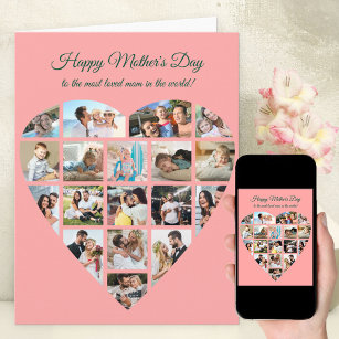 Cartão Dia de as mães Personalizado Rosa de Colagem de Fo