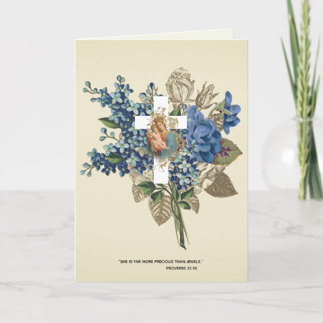 Cartão Dia de as mães Religioso Bendito Virgem Maria Vint (Frente)