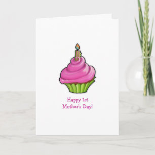 Cartão Dia de as mães rosa e Cupcake verde 1 rua