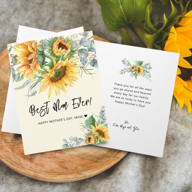 Cartão Dia de as mães Rustic Sunflower Eucalyptus Greener (Mother's Day Rustic Sunflower Eucalyptus Greenery Card)