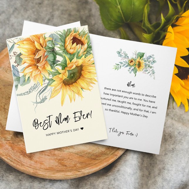 Cartão Dia de as mães Rustic Sunflower Eucalyptus Greener (Mother's Day Rustic Sunflower Eucalyptus Greenery Card)