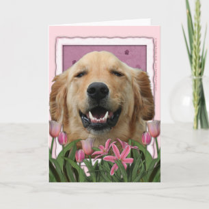 Cartão Dia de as mães - Tulipas cor-de-rosa - Retriever d