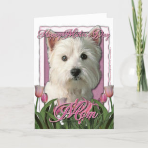 Cartão Dia de as mães - Tulipas cor-de-rosa - Westie