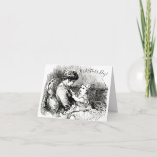 Cartão dia de as mães Vintage Vitoriano Mãe e Filho