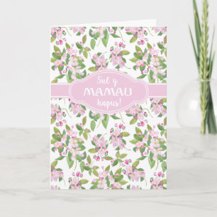 Cartão Dia de as mães Welsh Saudando Flor de Maçã Rosa