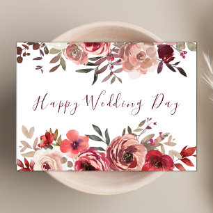 Cartão Dia de Casamento Feliz da Chic Floral Vermelha e R
