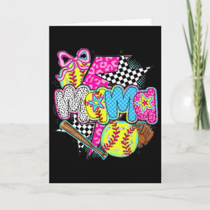 Cartão Dia de Jogo da Mamãe de Softball Onça Xadrez Retrô