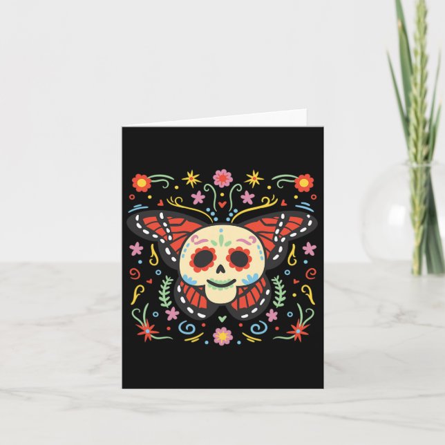 Cartão Dia De Los Muertos Crânio Açúcar Borboleta Monarca (Frente)