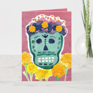 Cartão Dia de los Muertos Dia dos Mortos Caveiras Marigol